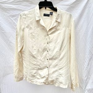 Cream 100% Silk Oyster Shell Button Down Blouse